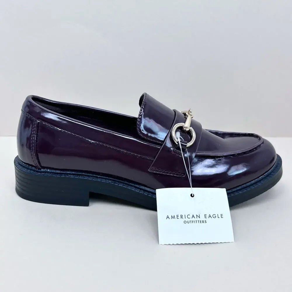 American Eagle SIZE 7 Faux Patent Leather Horse Bit Wineberry Duchess Loafer NWT